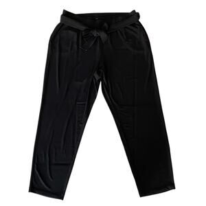 Susan Graver Black Pull On Pants with Tie Belt - Medium Petite